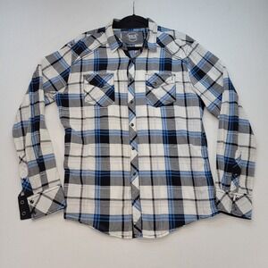 BKE Buckle Shirt Mens XL Blue Plaid Athletic Fit Pearl Snap Long Sleeve Western